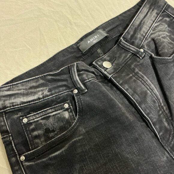 Black distressed Amiri animal skin jeans - Picture 8 of 9